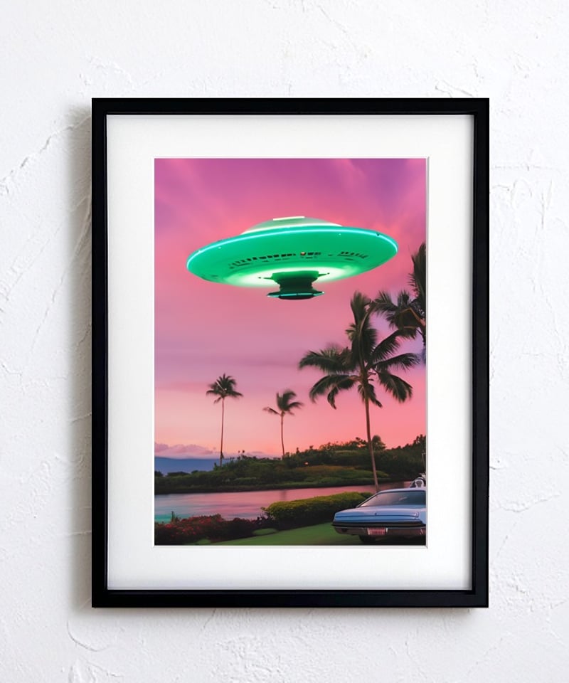 UFO travel｜旅するUFOを描いたユニークで神秘的なアートポスター