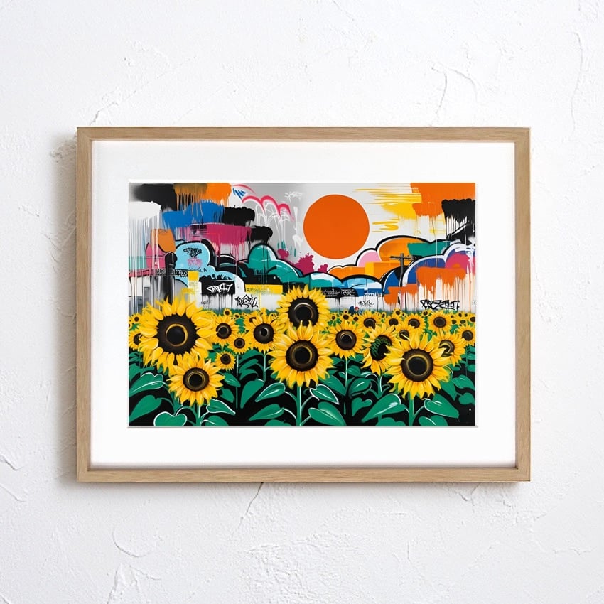 鮮やかなひまわりと色彩豊かなグラフィティが融合。都会と自然が響き