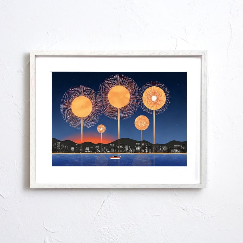 花火の夜景画 花火の夜景画