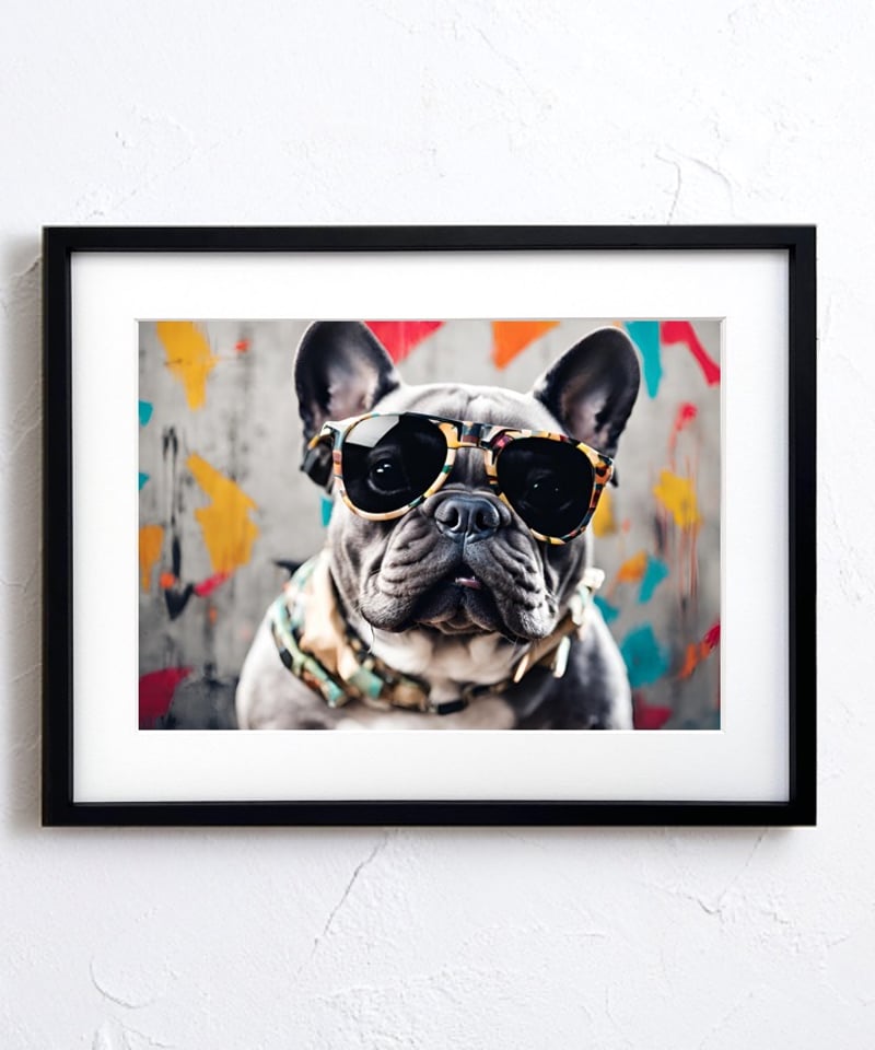 額付き銅版画応用絵画　フレンチブルドック ドットアート 80cm × 60cm フレンチブルドッグ モダンアート