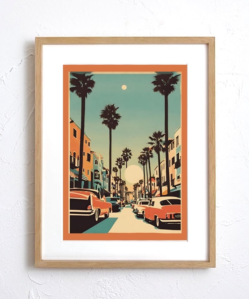 Venice Beachは西海岸風アートポスター。A4〜A2額縁付きで届いて