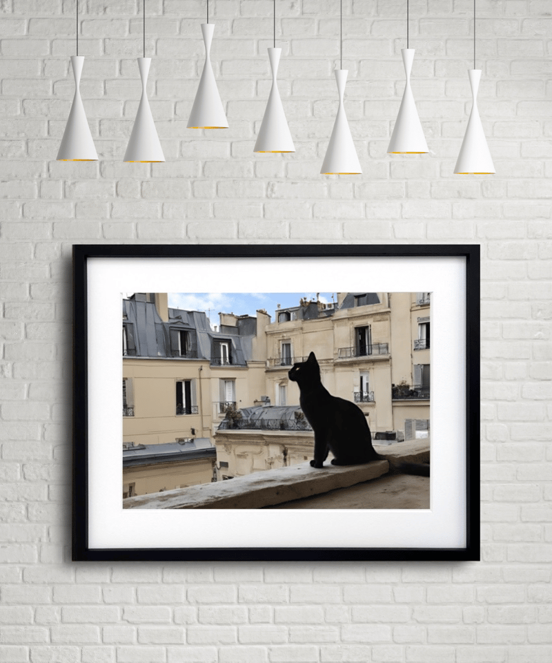 シャノワール｜パリの黒猫を描くエレガントアートポスター｜木製額縁