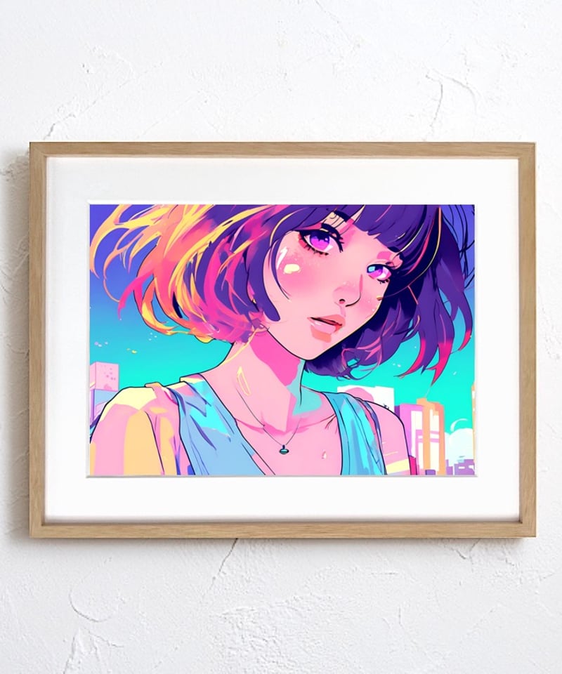 Bob Girl Ⅱ｜レトロポップなボブヘア女性アートポスター｜淡い