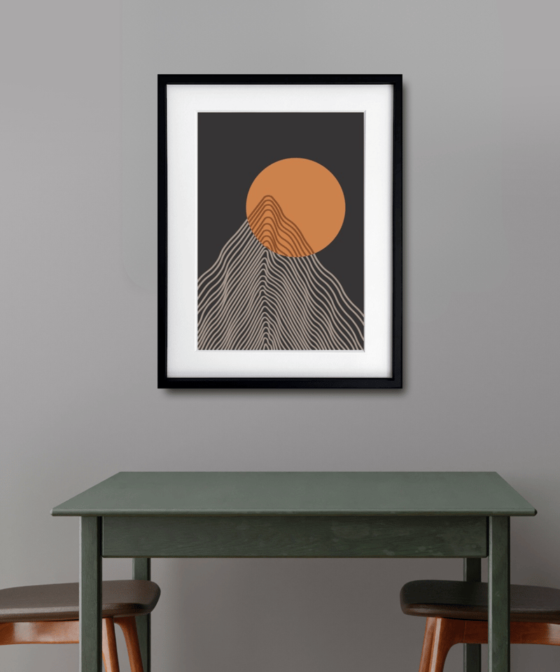 Precise｜太陽と山をレトロに描いたボヘミアンミニマルアートポスター