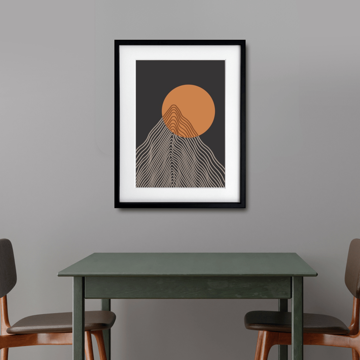 Precise｜太陽と山をレトロに描いたボヘミアンミニマルアートポスター