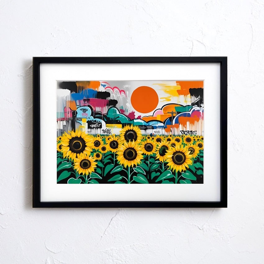 ひまわり グラフィティ風 油彩画　フランフラン 楽天市場】手描き 油絵 額入り油彩画 向日葵 F4サイズ ひまわり