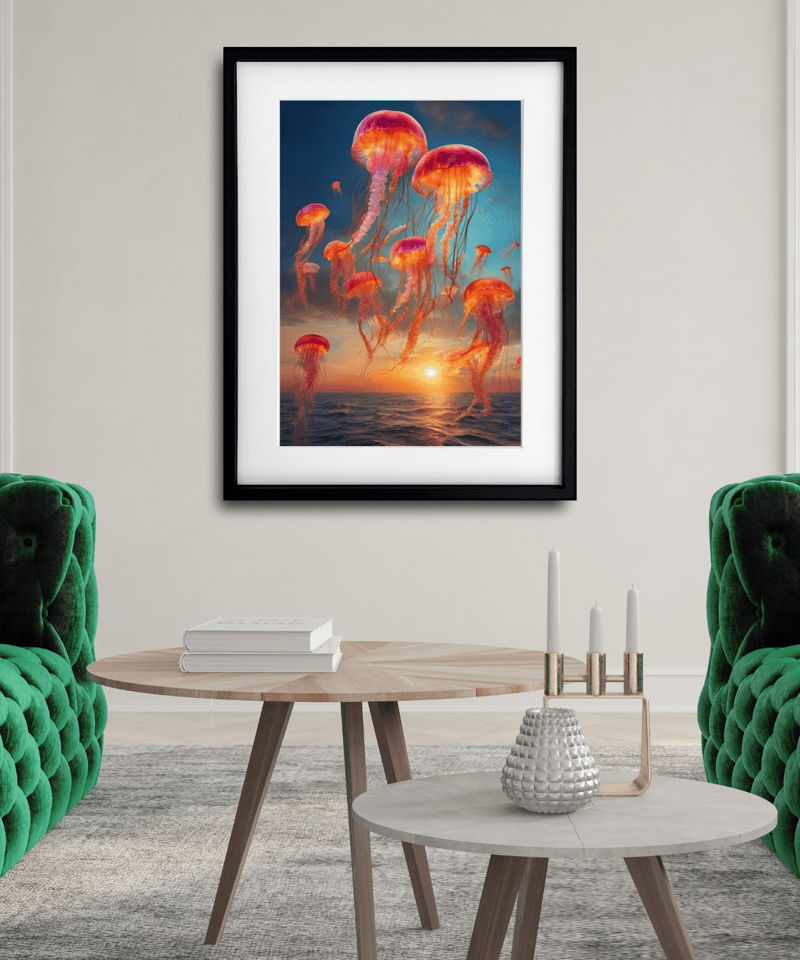 The Great Escape｜クラゲが空へ舞う幻想アートポスター｜A4〜A2額縁