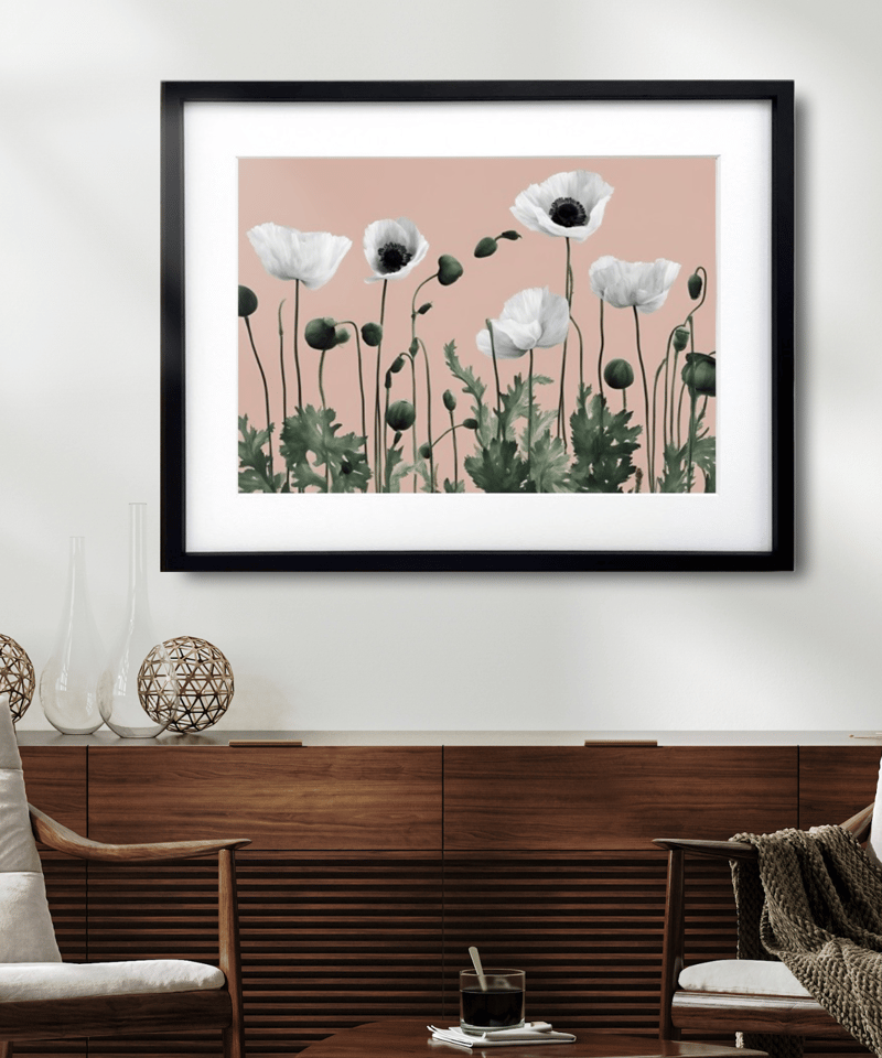 Crescendo｜優雅に咲くポピーのミニマルボタニカルアートポスター｜A4