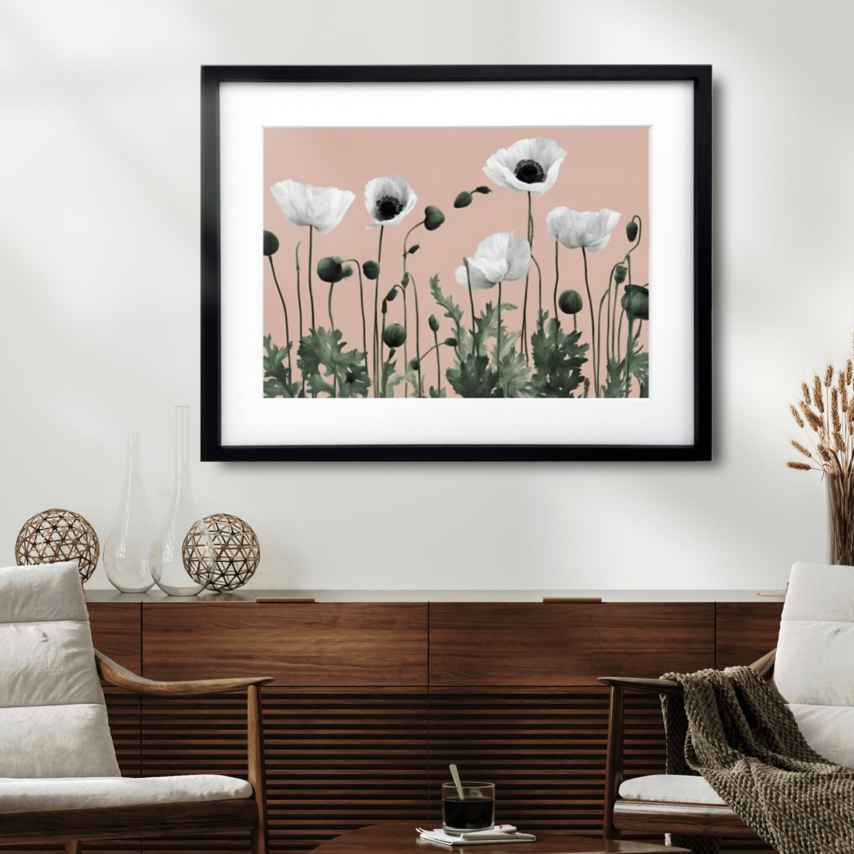 Crescendo｜優雅に咲くポピーのミニマルボタニカルアートポスター｜A4