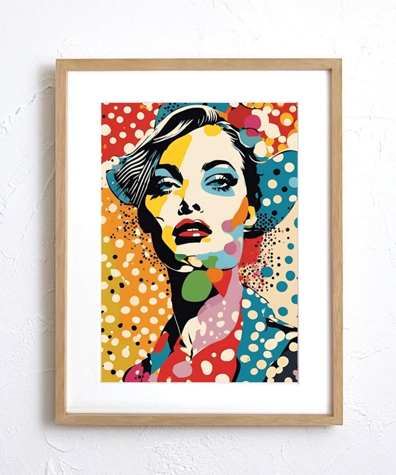 アートポスター 女性キャラクター Polka Queen 彩色とドットの女王｜ビビッドカラーが躍動する女性ポート