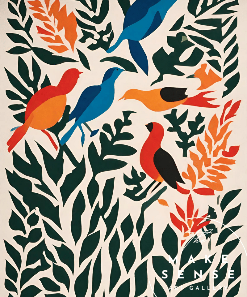 カラフルな鳥と植物が癒しの空間を演出。ボタニカルアートポスター