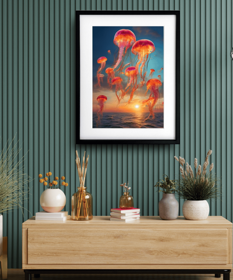 The Great Escape｜クラゲが空へ舞う幻想アートポスター｜A4〜A2額縁