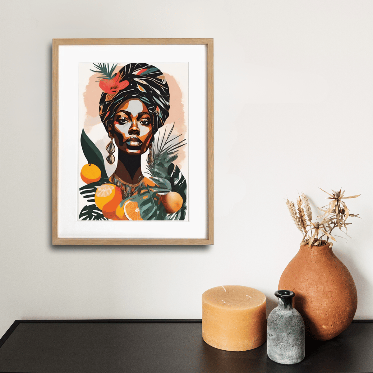 優雅なアフリカン女性を表現したトロピカル＆ボタニカルアート「Wild
