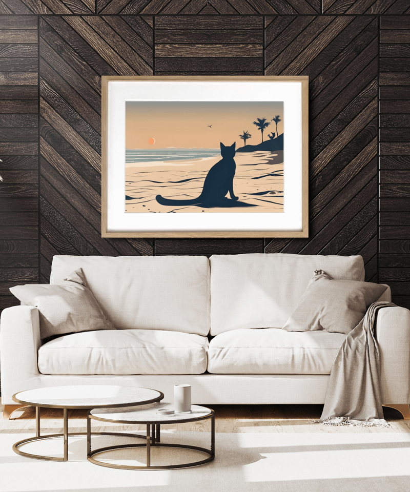 黒猫 黄昏 ビーチ 夕陽 インテリア 海 ネコ ねこ アニマル 動物
