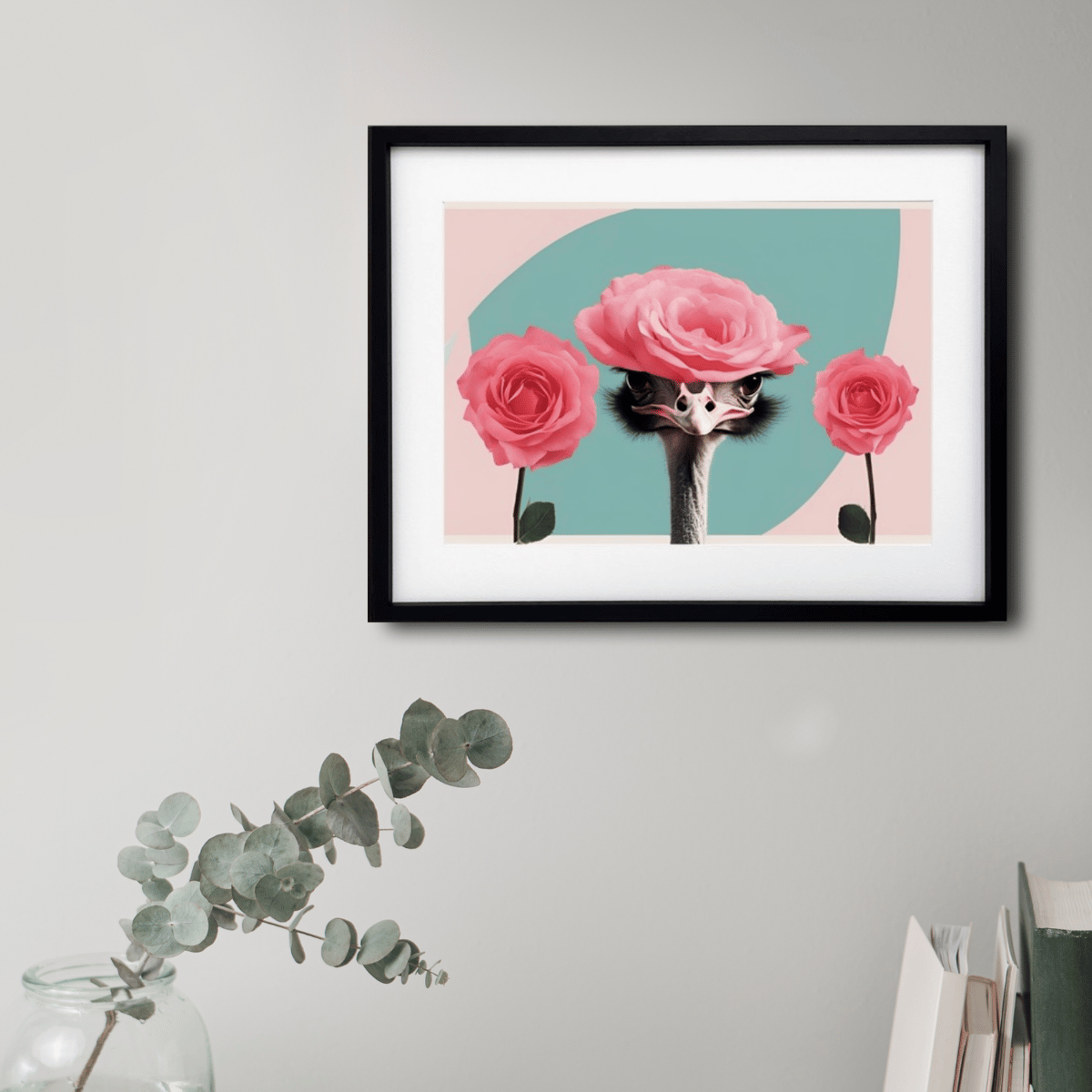 ダチョウ Ostrich 薔薇 コラージュ collage 花 インテリア
