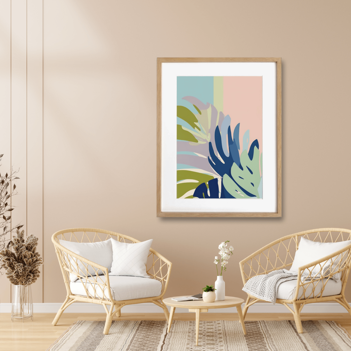 パステル モンステラ ボタニカル ミニマル 抽象画 スカンジナビアン