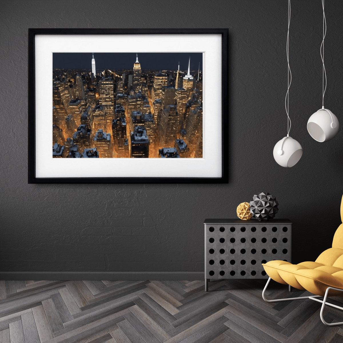 最終価格　New York ニューヨーク　マンハッタン　絵画 ニューヨーク マンハッタンの夜景を描いた『Manhattan』A4〜A2
