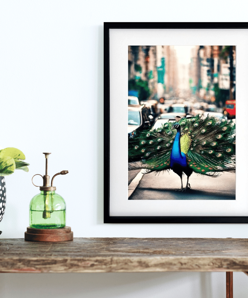 Peacock Trip｜孔雀を纏う象のユニークアートポスター｜A4〜A2額縁