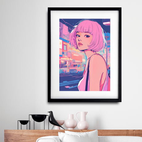 レトロポップ 女の子 イラスト イラストレーター ボブ シティポップガール  シティポップ パステル illustration A4サイズ A3サイズ A2サイズ アートポスター マット 額縁セット