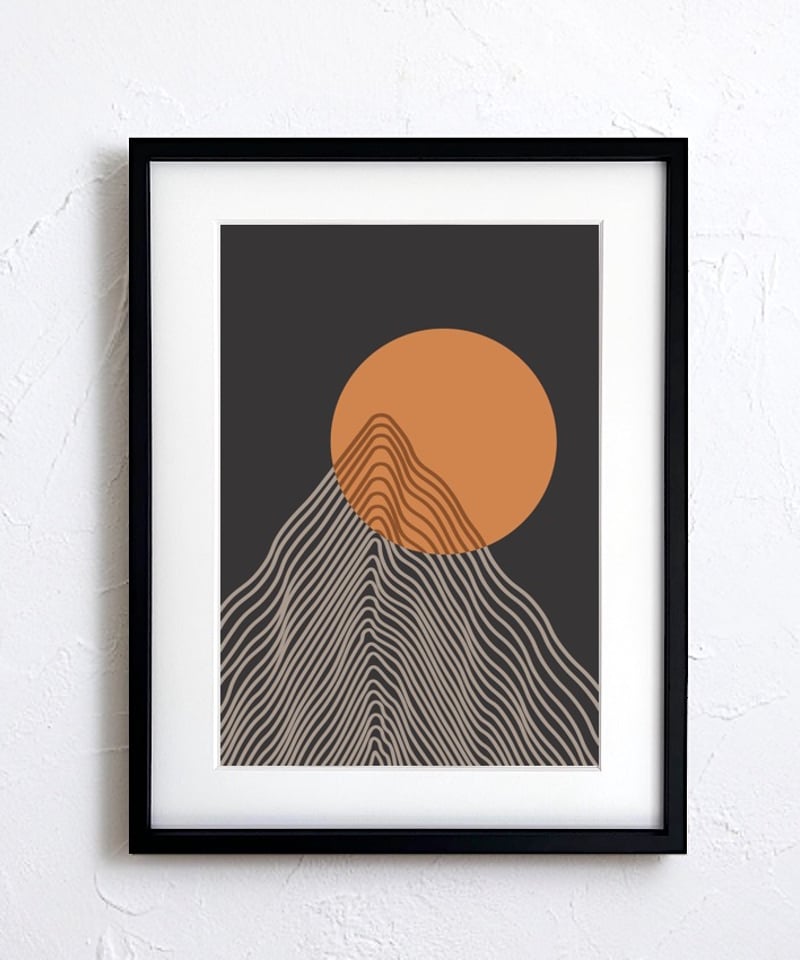 Precise｜太陽と山をレトロに描いたボヘミアンミニマルアートポスター