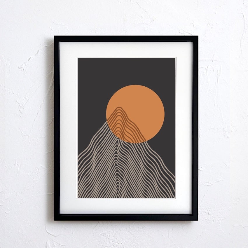 Precise｜太陽と山をレトロに描いたボヘミアンミニマルアートポスター