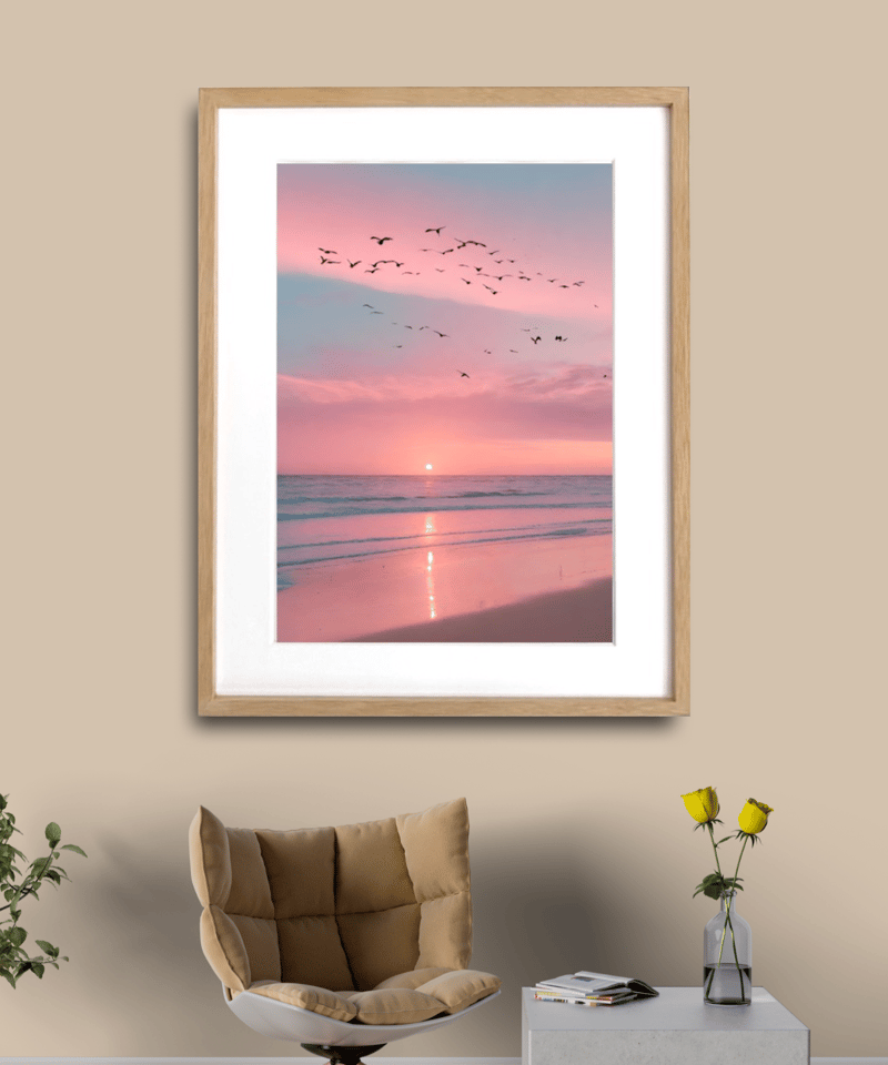 絵画 インテリア 絵 額付き(白）油絵 F4-072212 風景（夕陽 朝陽