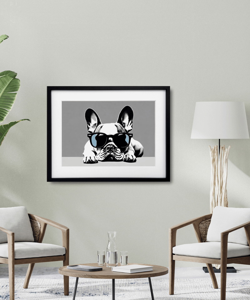 フレンチブルドッグのユーモラスなポップアート。モノトーン