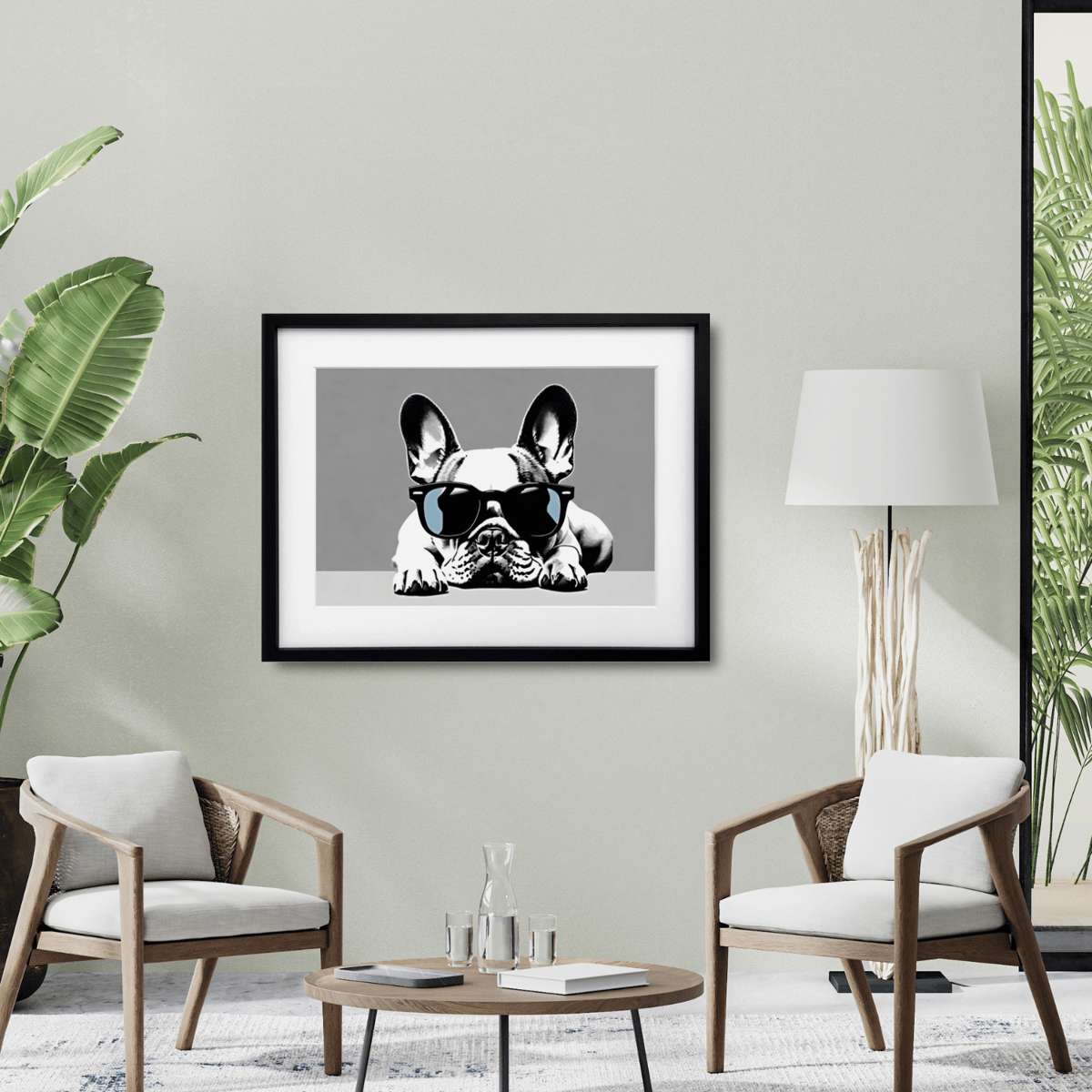 フレンチブルドッグのユーモラスなポップアート。モノトーン