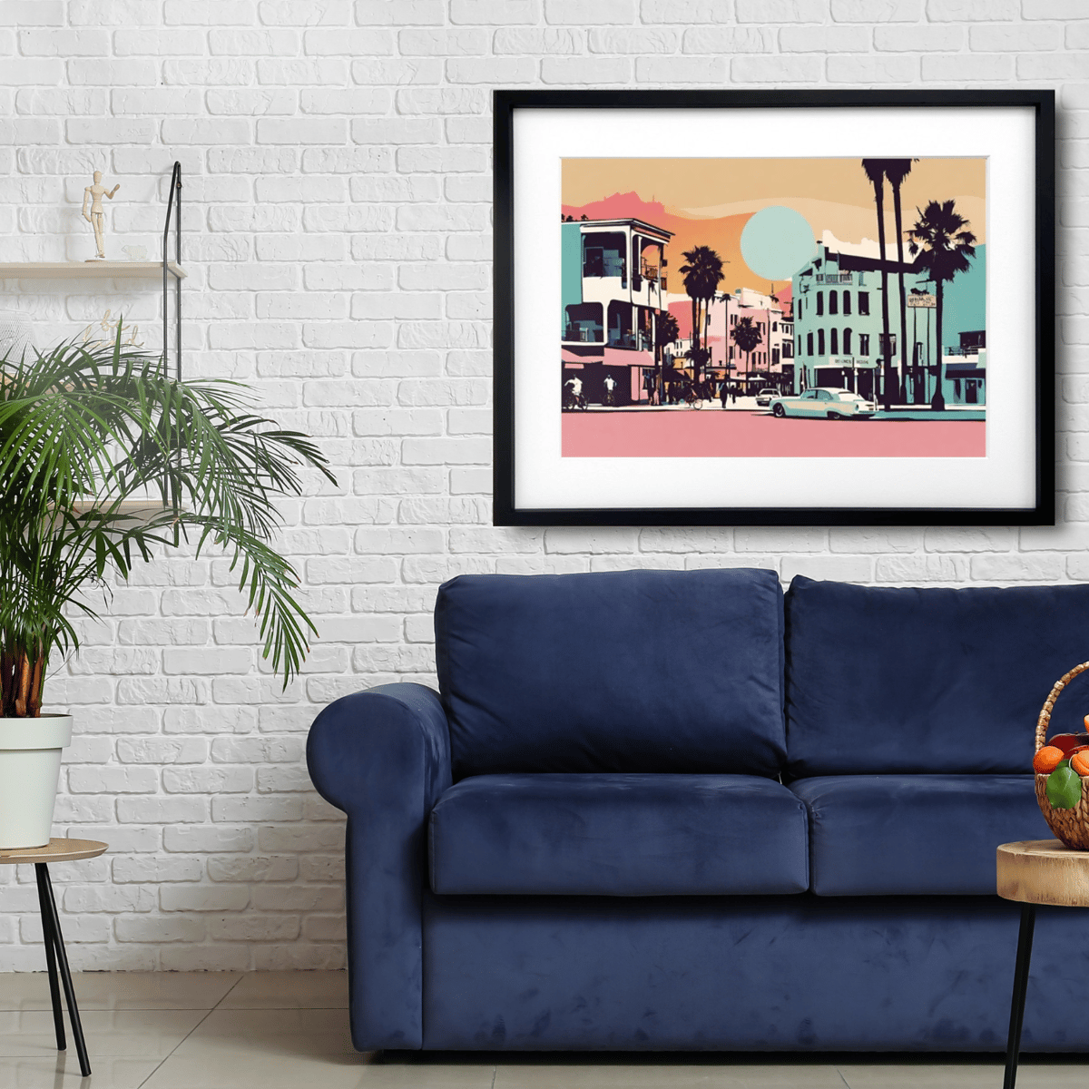 ポスター　写真　ベニスビーチ　フレーム付き Venice Beachは西海岸風アートポスター。A4〜A2額縁付きで届いて