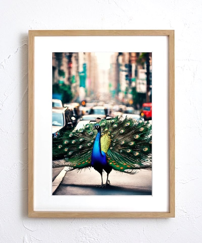 Peacock Trip｜孔雀を纏う象のユニークアートポスター｜A4〜A2額縁