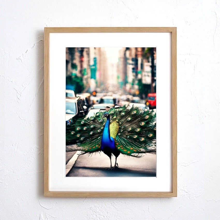 Peacock Trip｜孔雀を纏う象のユニークアートポスター｜A4〜A2額縁