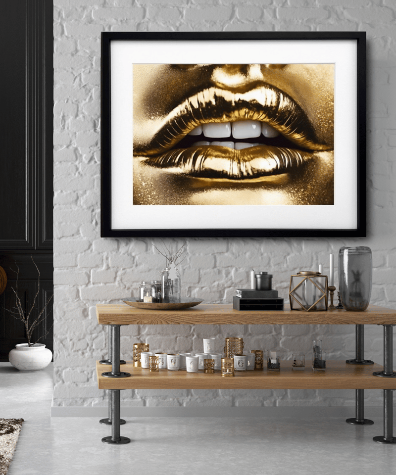 GOLD KISS｜ゴールドの唇が輝くラグジュアリーアートポスター｜A4〜A2