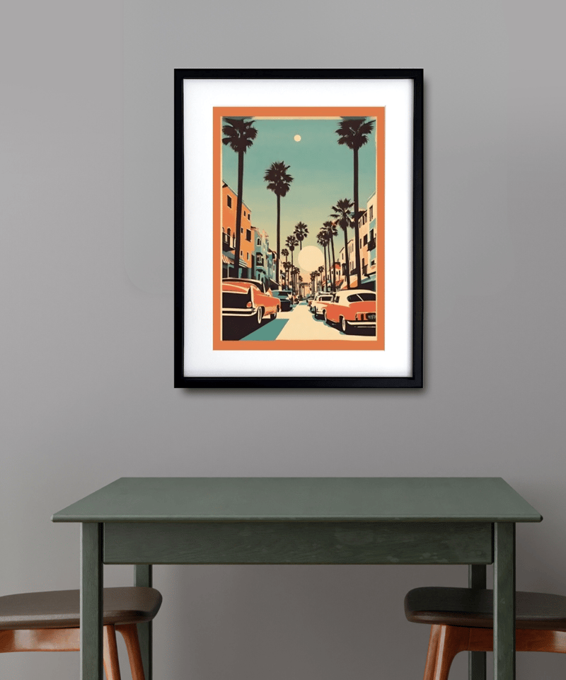 Venice Beachは西海岸風アートポスター。A4〜A2額縁付きで届いて