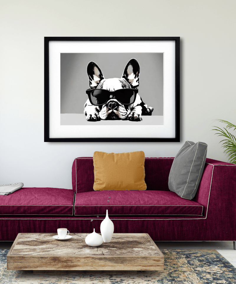 考え中｜モノクロのフレンチブルドッグアートポスター｜シックな