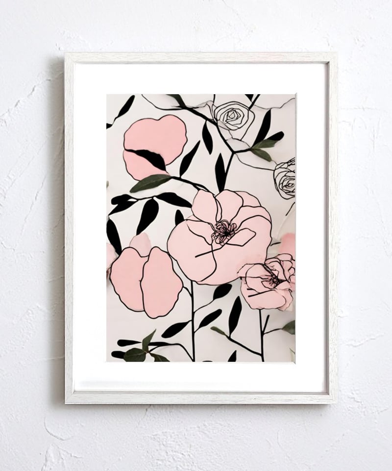 Natural｜花の線画とリアルな質感が調和する北欧モダンアートポスター