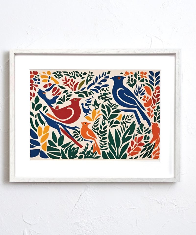 paradise｜切り絵風ボタニカル×カラフルな鳥の北欧アートポスター