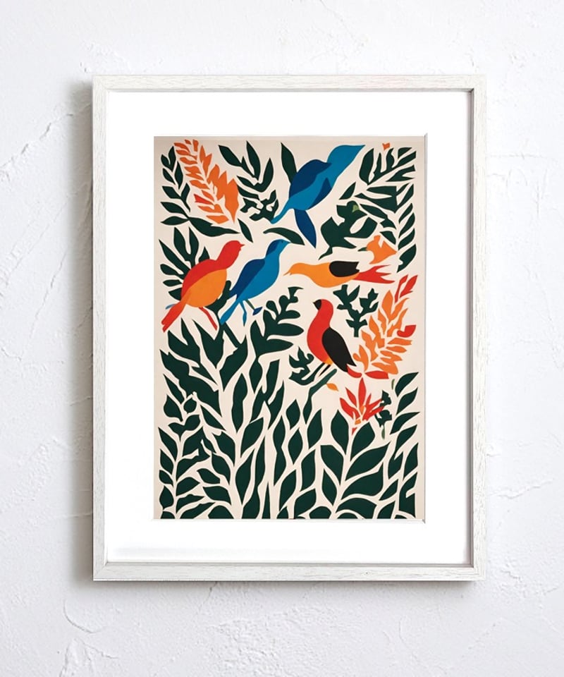 カラフルな鳥と植物が癒しの空間を演出。ボタニカルアートポスター