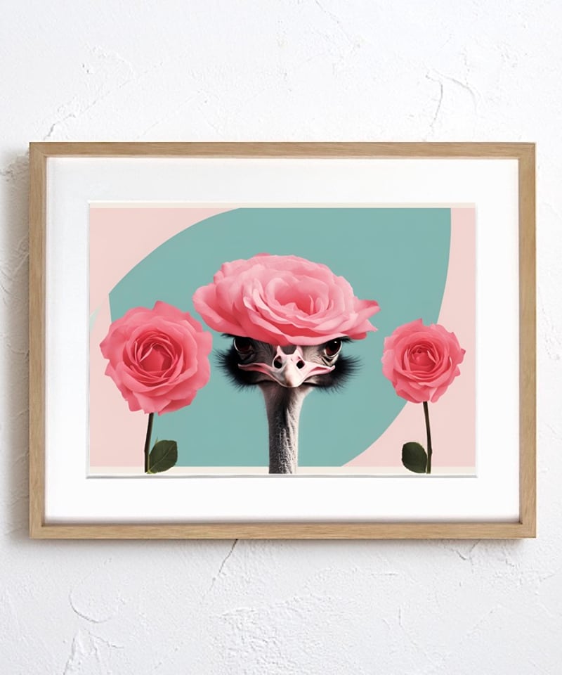 薔薇を纏ったダチョウの可愛く優雅な『Elegant Ostrich』。高品質半