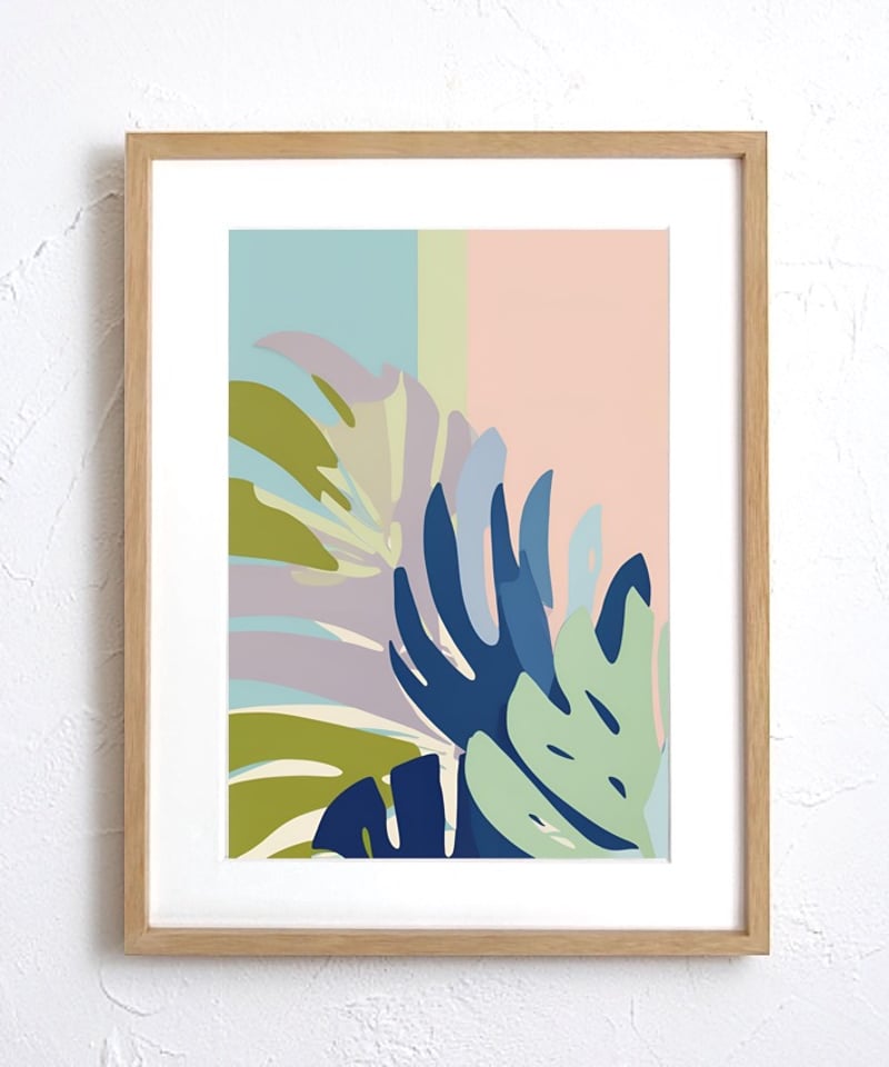 パステル モンステラ ボタニカル ミニマル 抽象画 スカンジナビアン