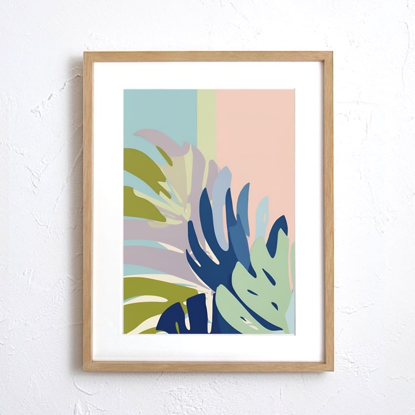 パステル・モンステラ｜柔らかな色彩の抽象ボタニカルアートポスター