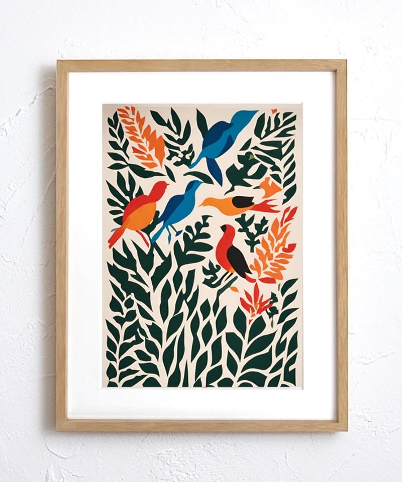 カラフルな鳥と植物が癒しの空間を演出。ボタニカルアートポスター