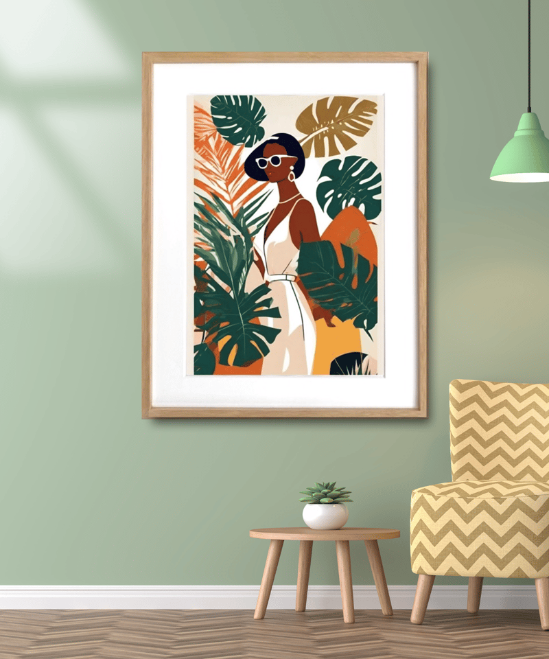 Reverie｜白いドレスの女性とボタニカルが調和する抽象モダンアート