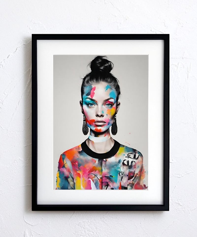 女性モデル 肖像画 アブストラクト ファッショナブル 抽象画 カラフル