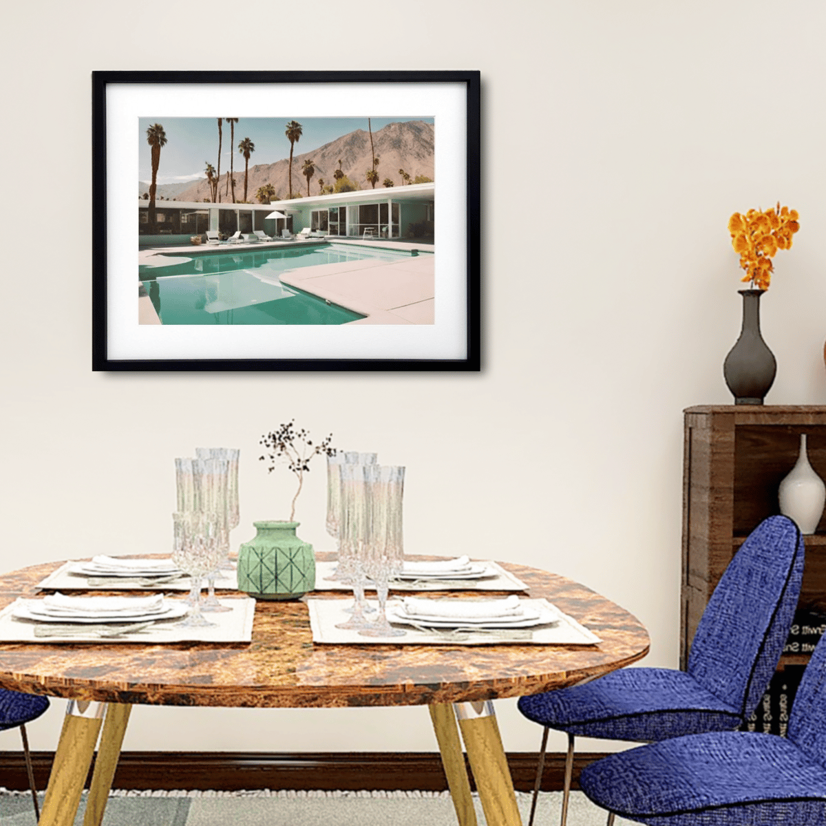 モダン　アート　額縁　モデルルーム Poolside｜西海岸プールサイドのレトロモダンアートポスター｜A4〜A2
