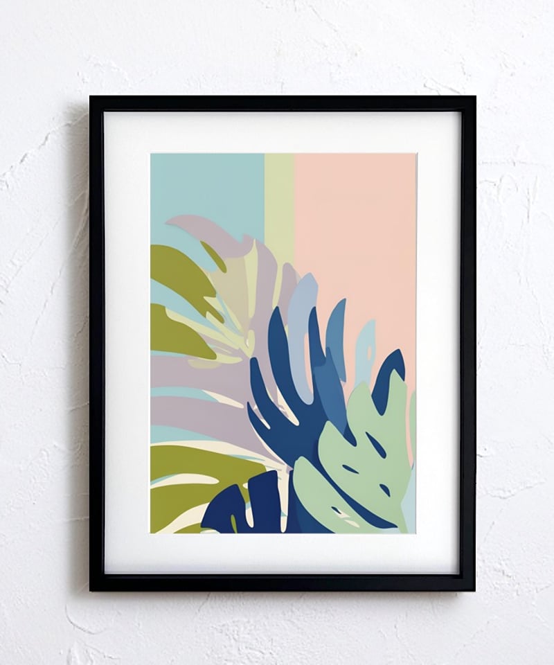 パステル モンステラ ボタニカル ミニマル 抽象画 スカンジナビアン