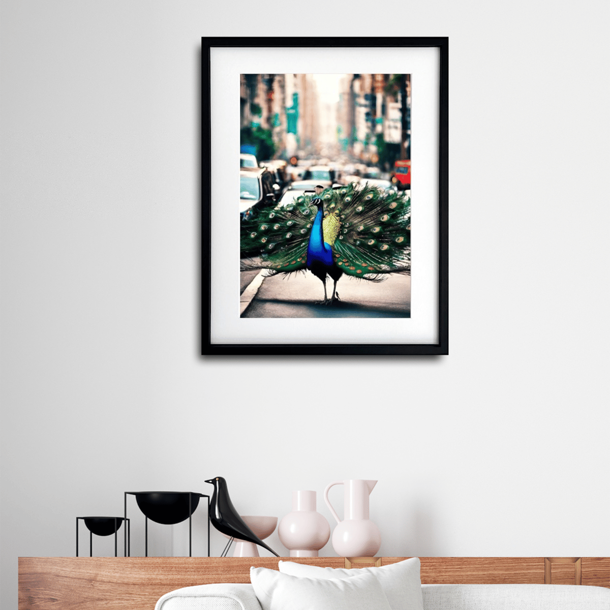 Peacock Trip｜孔雀を纏う象のユニークアートポスター｜A4〜A2額縁