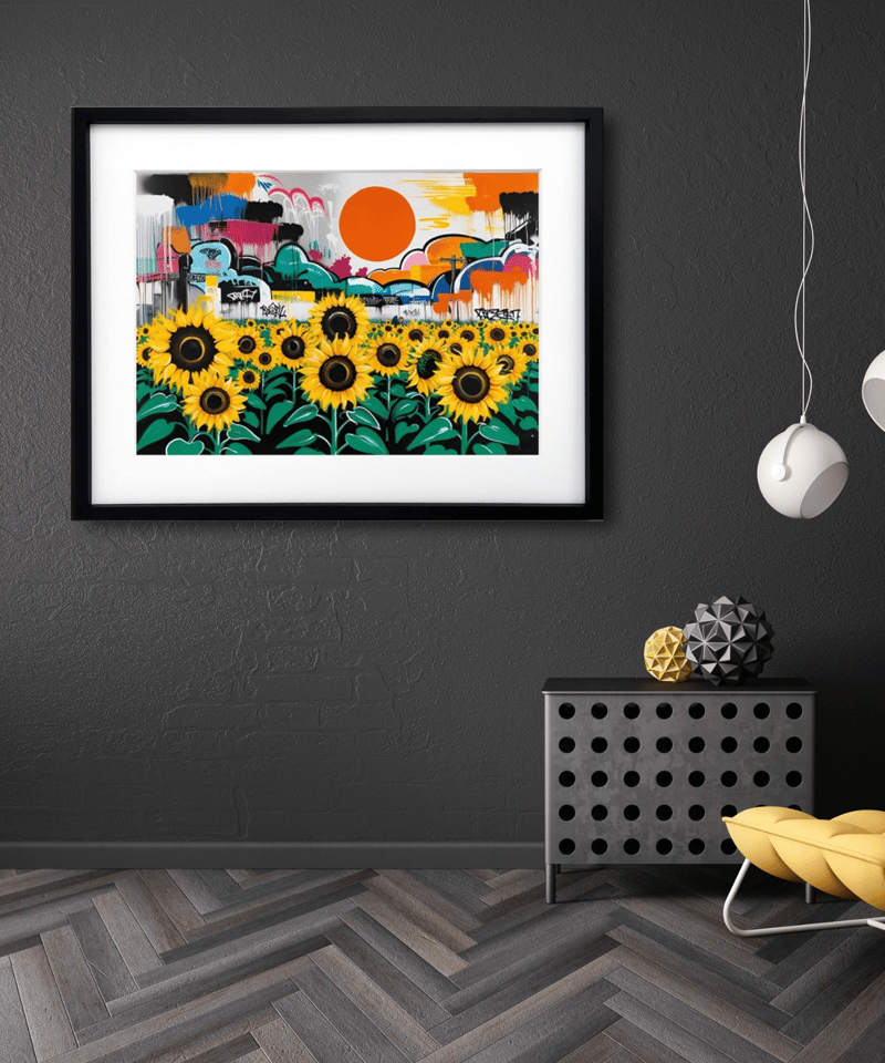 鮮やかなひまわりと色彩豊かなグラフィティが融合。都会と自然が響き