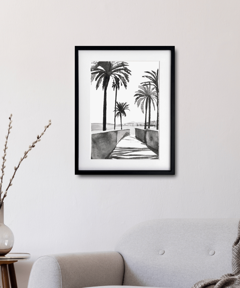 fleeting holiday｜海へ続く道をモノクロームで描くアートポスター