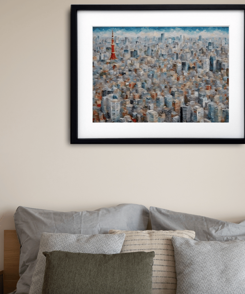 都市風景 油彩画 装飾的なフレーム付き 都市風景 油彩画 装飾フレーム付き