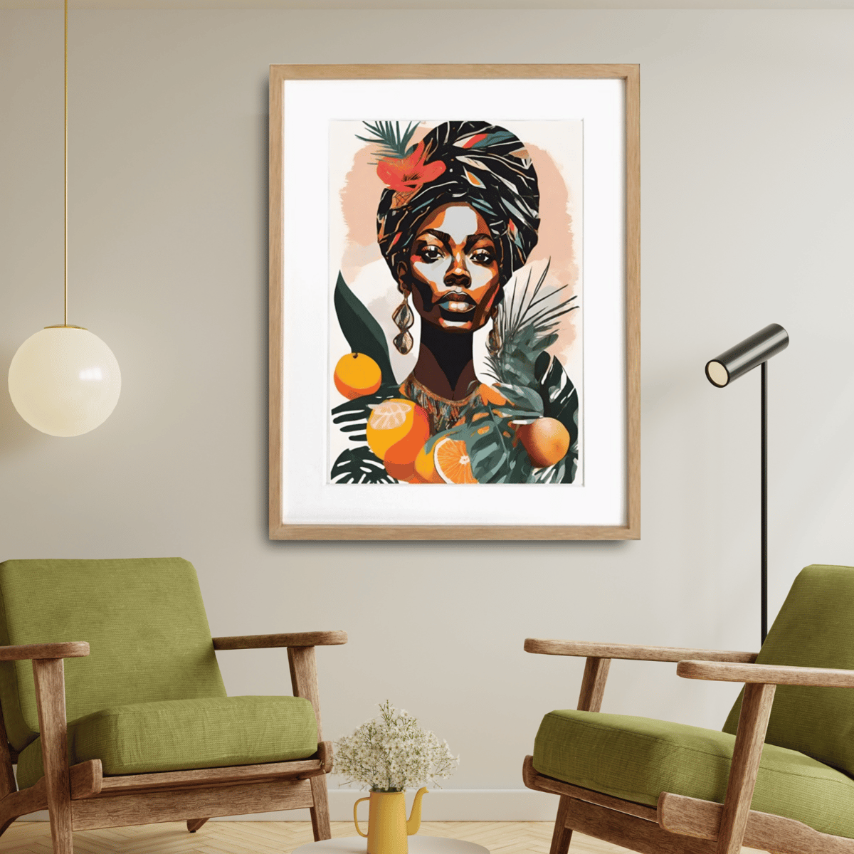 優雅なアフリカン女性を表現したトロピカル＆ボタニカルアート「Wild